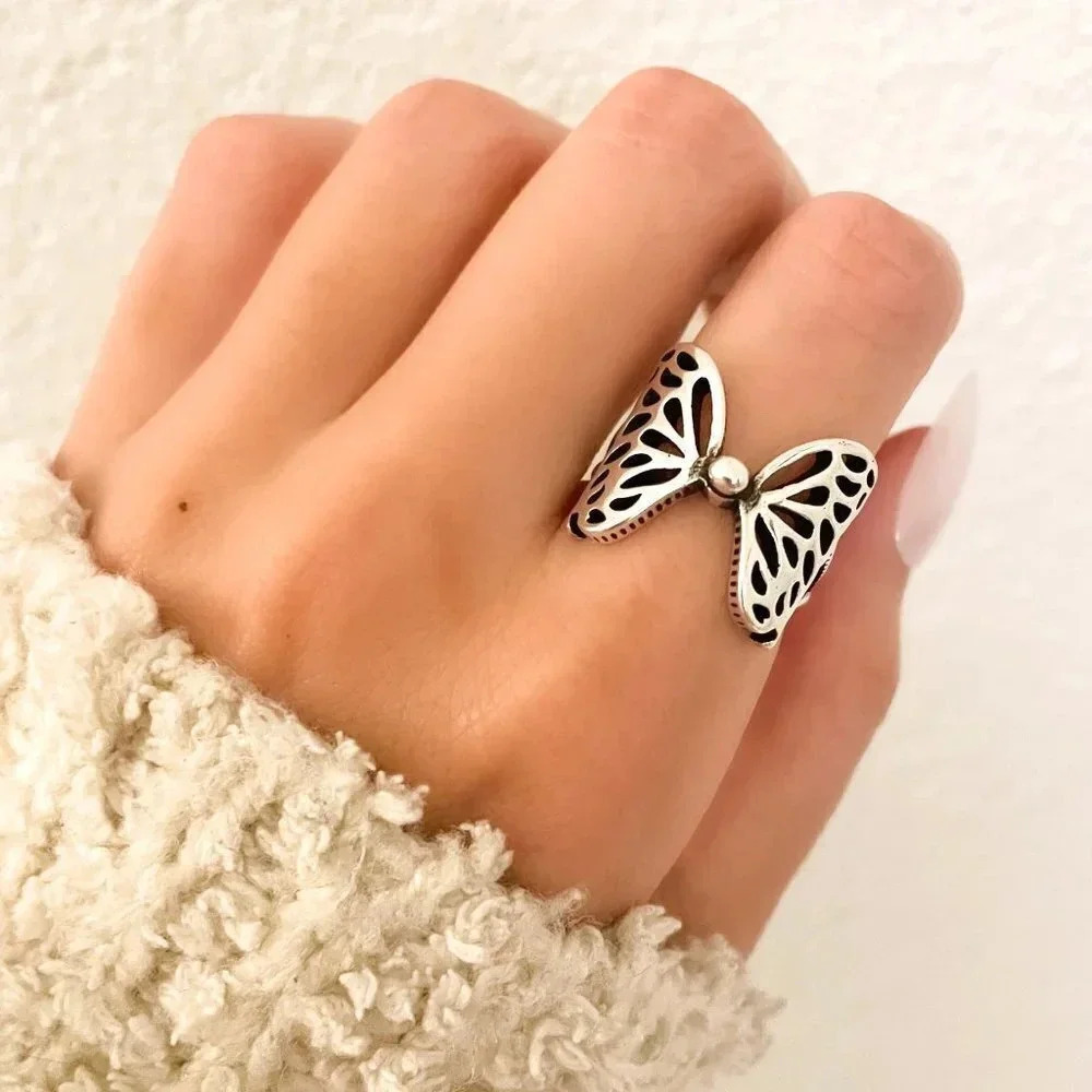 925 Sterling Silver Butterfly Ring Wings Ring Minimalist Geometric Ring Band